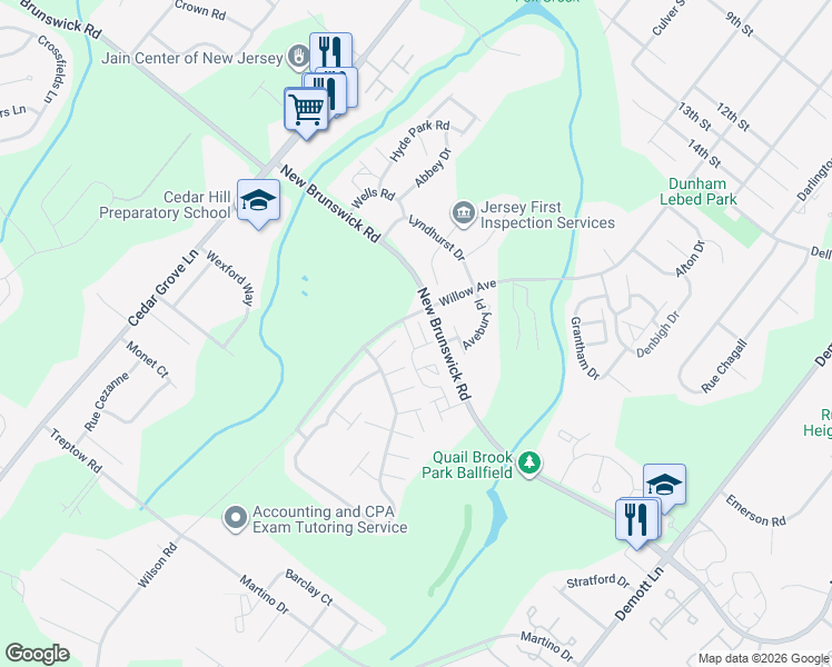 map of restaurants, bars, coffee shops, grocery stores, and more near 100 Wisbech Place in Franklin Township