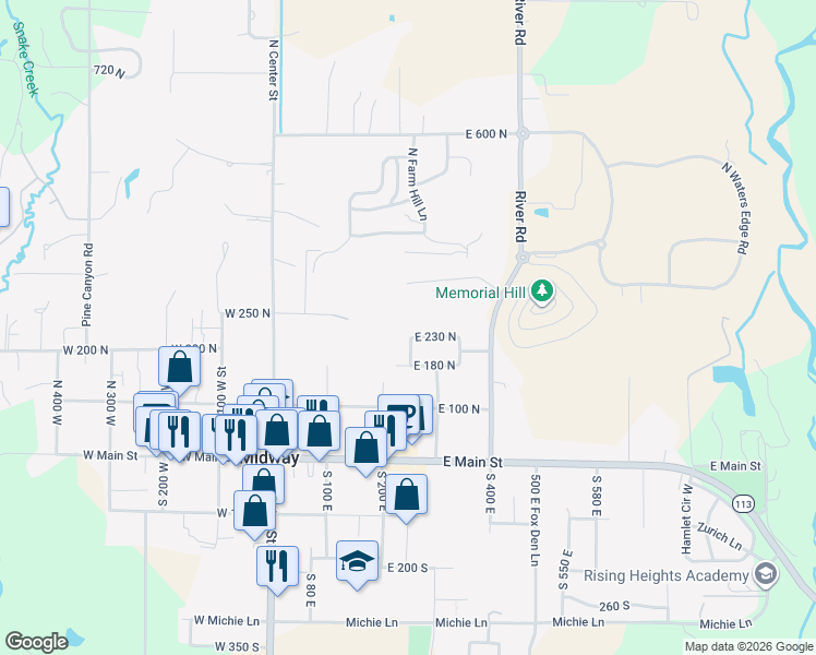 map of restaurants, bars, coffee shops, grocery stores, and more near 252 300 North in Midway