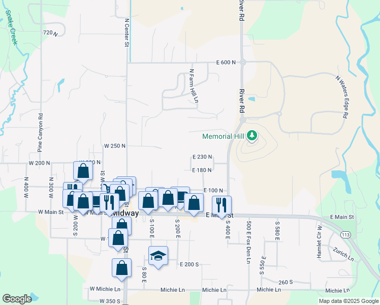 map of restaurants, bars, coffee shops, grocery stores, and more near 263 East 230 North in Midway
