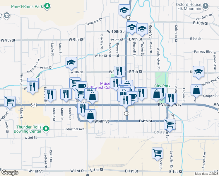 map of restaurants, bars, coffee shops, grocery stores, and more near 598 School St in Craig