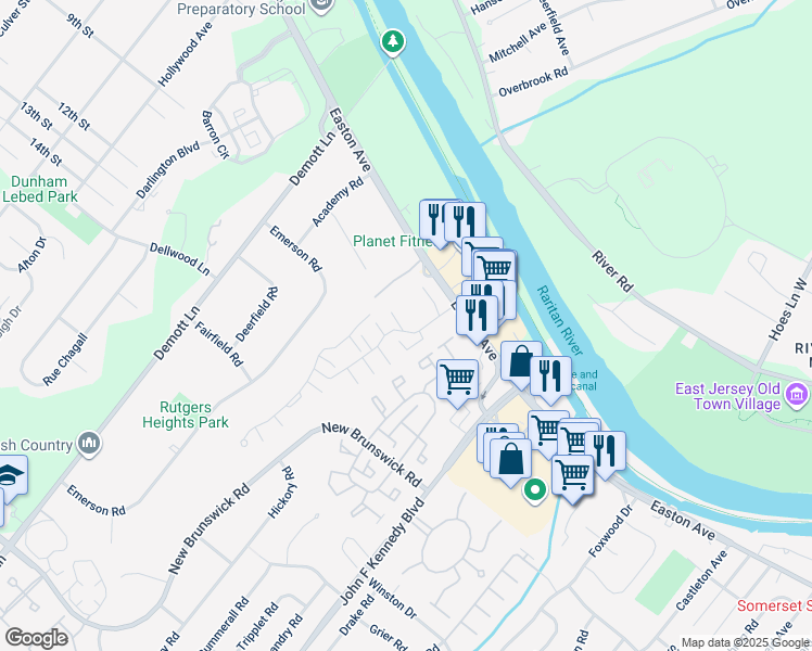 map of restaurants, bars, coffee shops, grocery stores, and more near 1118 Easton Avenue in Franklin Township