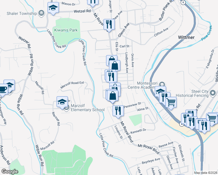 map of restaurants, bars, coffee shops, grocery stores, and more near 109 West Littlewood Street in Pittsburgh