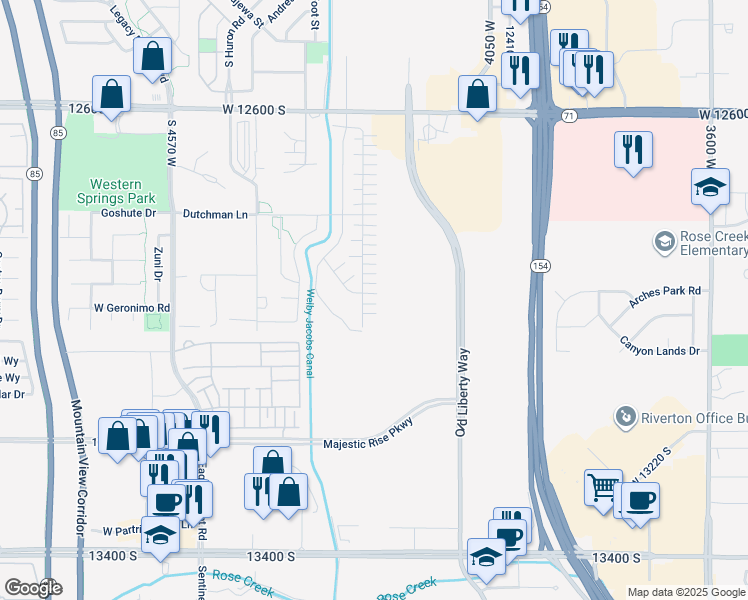 map of restaurants, bars, coffee shops, grocery stores, and more near 4206 West Dead Horse Court in Riverton