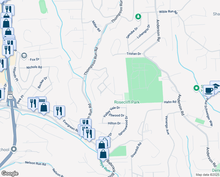 map of restaurants, bars, coffee shops, grocery stores, and more near 221 Woodbridge Court in Pittsburgh