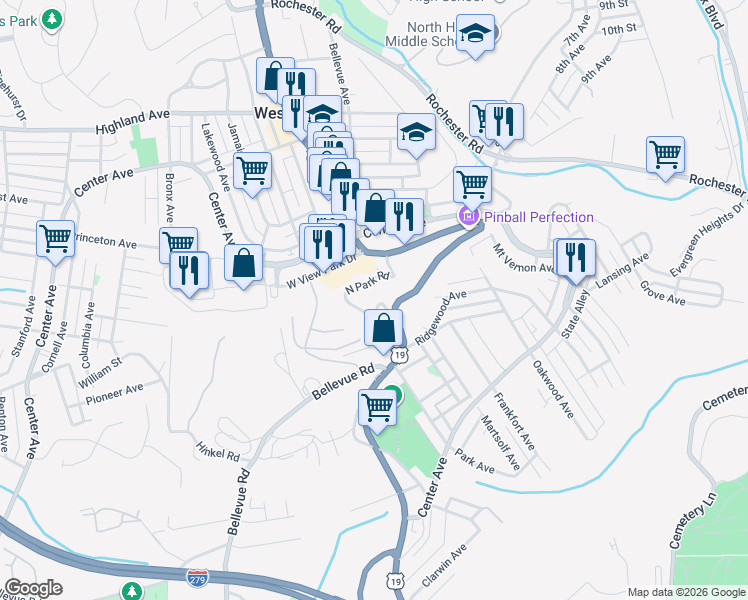 map of restaurants, bars, coffee shops, grocery stores, and more near 80 Linwood Road in Pittsburgh