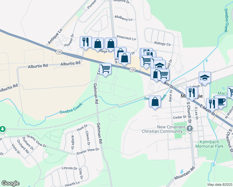 map of restaurants, bars, coffee shops, grocery stores, and more near 8107 Grandview Drive in Macungie