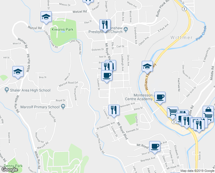map of restaurants, bars, coffee shops, grocery stores, and more near 909 Mount Royal Boulevard in Pittsburgh