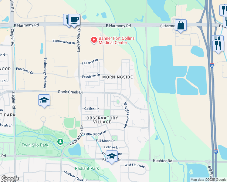 map of restaurants, bars, coffee shops, grocery stores, and more near 3827 Steelhead Street in Fort Collins