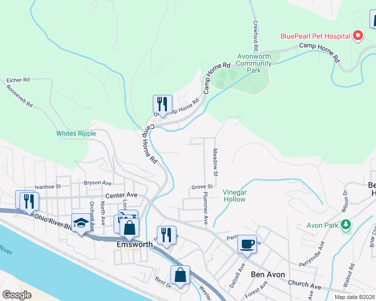 map of restaurants, bars, coffee shops, grocery stores, and more near 47 Gibb Street in Pittsburgh