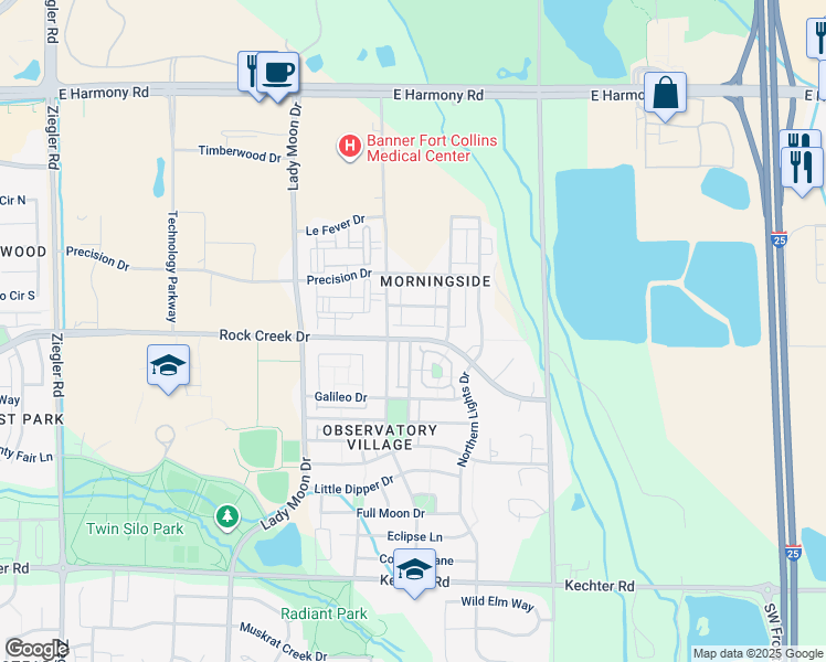 map of restaurants, bars, coffee shops, grocery stores, and more near 3827 Steelhead Street in Fort Collins