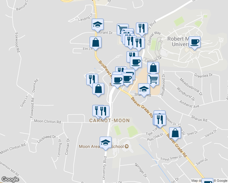 map of restaurants, bars, coffee shops, grocery stores, and more near Gringo Clinton Road in Coraopolis