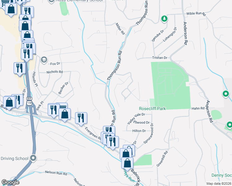 map of restaurants, bars, coffee shops, grocery stores, and more near 234 Queensberry Court in Pittsburgh