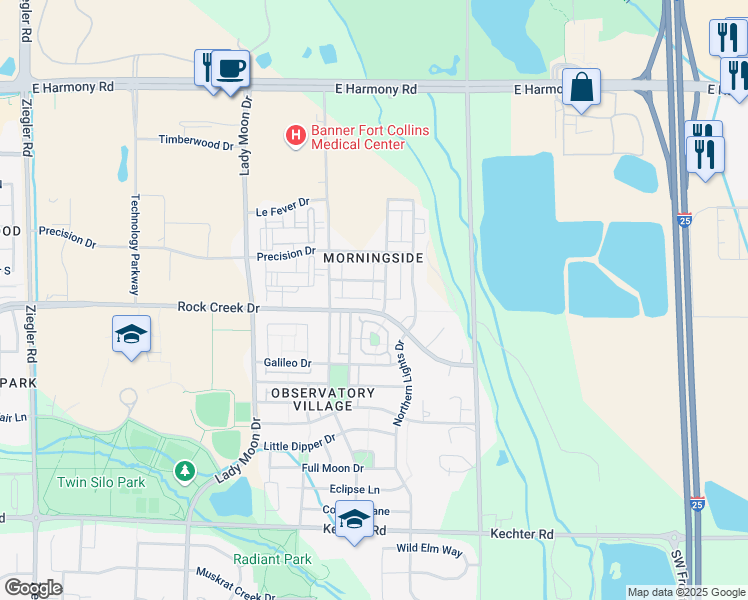 map of restaurants, bars, coffee shops, grocery stores, and more near 3827 Steelhead Street in Fort Collins