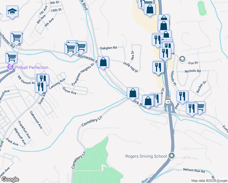 map of restaurants, bars, coffee shops, grocery stores, and more near 1798 Babcock Boulevard in Pittsburgh