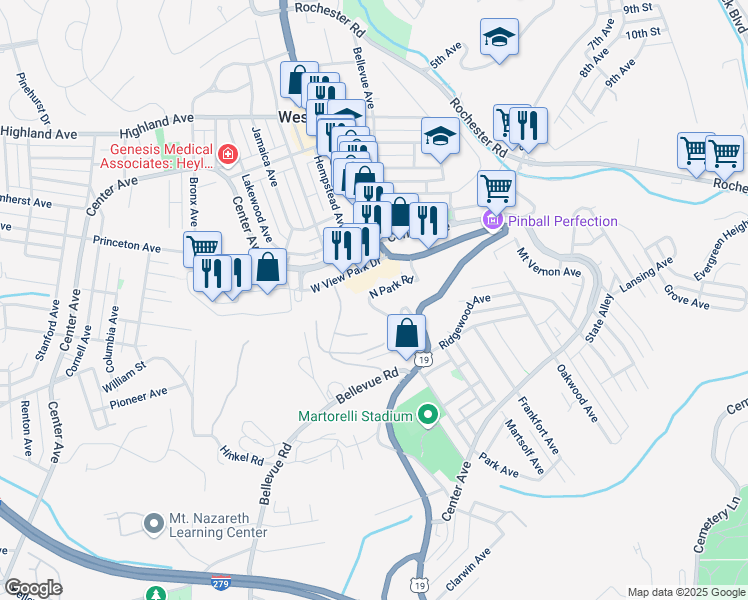 map of restaurants, bars, coffee shops, grocery stores, and more near 34 North Park Road in Pittsburgh