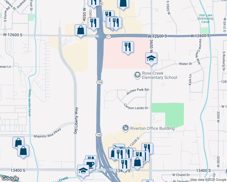 map of restaurants, bars, coffee shops, grocery stores, and more near 3848 Sand Creek Drive in Riverton