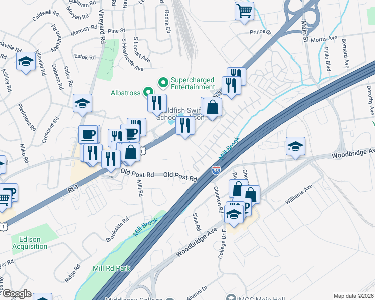 map of restaurants, bars, coffee shops, grocery stores, and more near 100 Yelencsics Court in Edison
