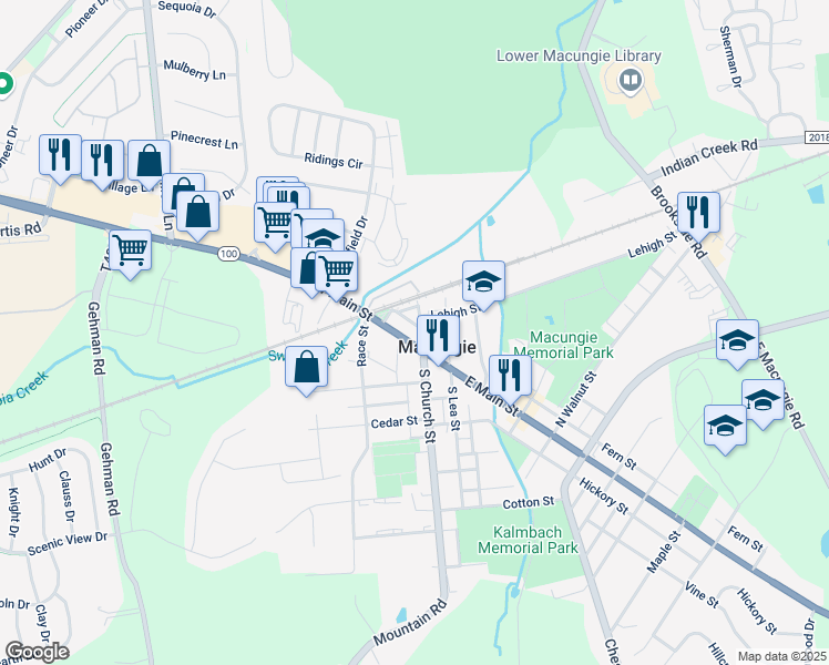 map of restaurants, bars, coffee shops, grocery stores, and more near 9 West Main Street in Macungie