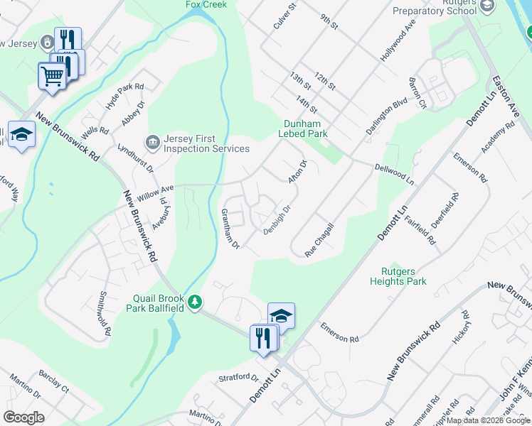 map of restaurants, bars, coffee shops, grocery stores, and more near 257 Luton Way in Franklin Township
