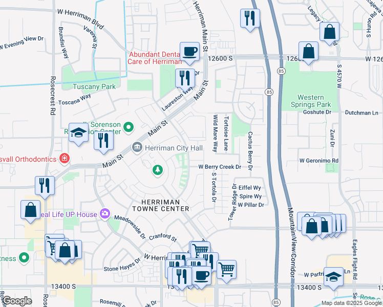 map of restaurants, bars, coffee shops, grocery stores, and more near 5083 Walford Lane in Herriman