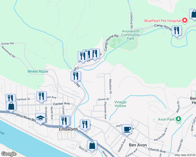 map of restaurants, bars, coffee shops, grocery stores, and more near 47 Gibb Street in Pittsburgh