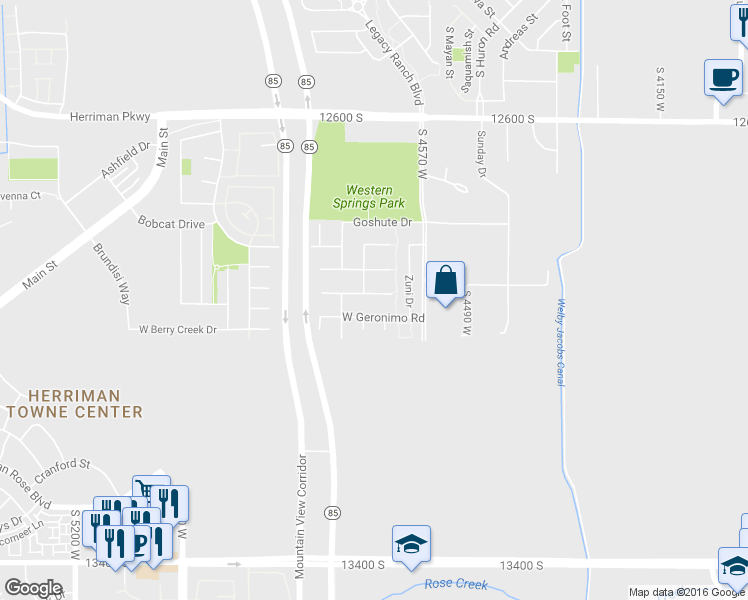 map of restaurants, bars, coffee shops, grocery stores, and more near 4659 West Indian Spring Circle in Riverton