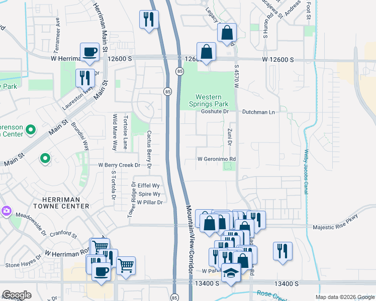 map of restaurants, bars, coffee shops, grocery stores, and more near 4743 Kootenai Court in Riverton