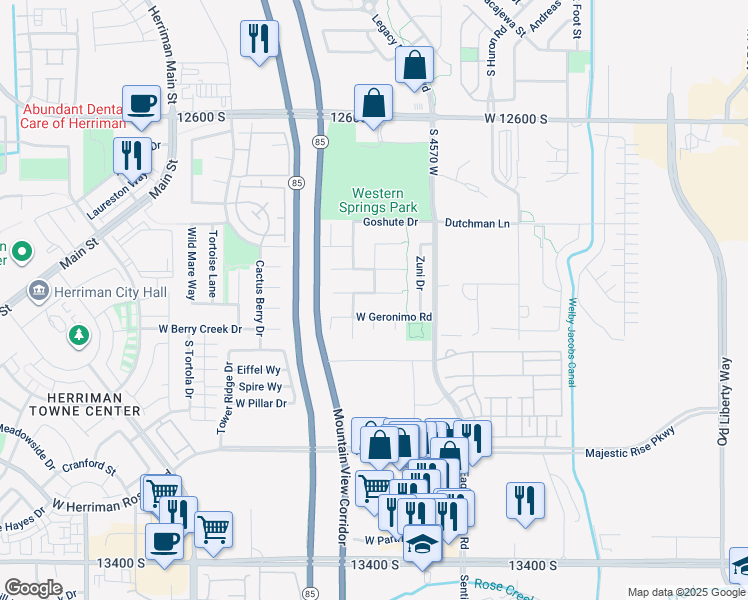 map of restaurants, bars, coffee shops, grocery stores, and more near 4679 Shawnee Drive in Riverton