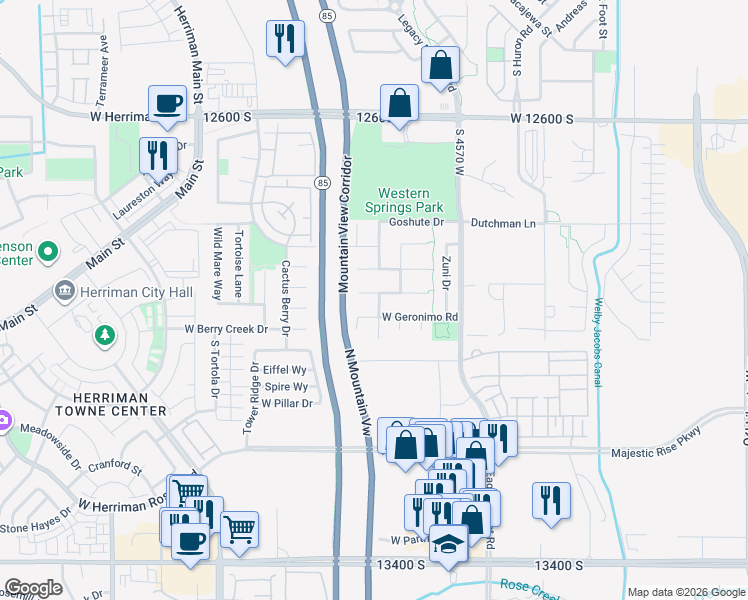 map of restaurants, bars, coffee shops, grocery stores, and more near 4729 Kootenai Court in Riverton