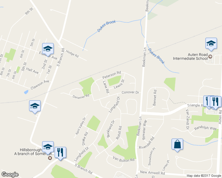 map of restaurants, bars, coffee shops, grocery stores, and more near 4 Lewis Street in Somerset County