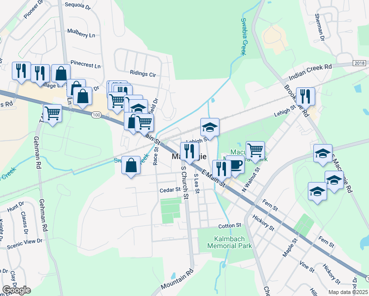 map of restaurants, bars, coffee shops, grocery stores, and more near 6 Lehigh Street in Macungie