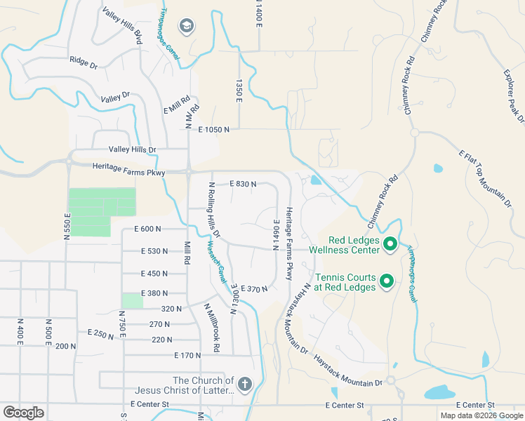 map of restaurants, bars, coffee shops, grocery stores, and more near North Bridal Creek Lane in Heber City