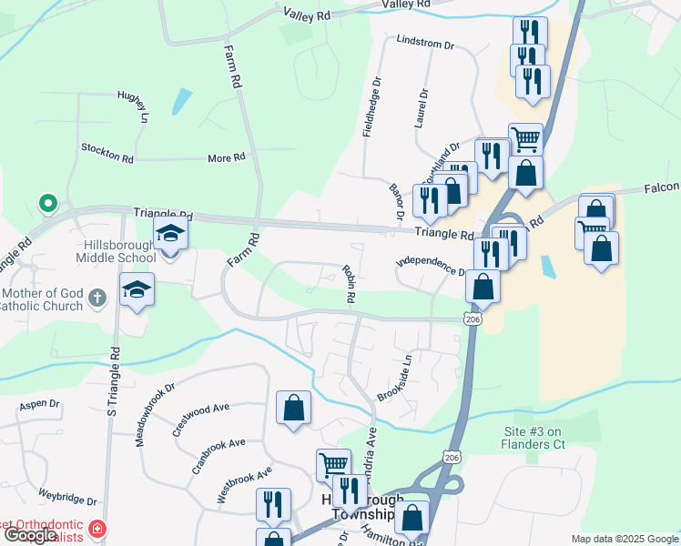 map of restaurants, bars, coffee shops, grocery stores, and more near 855 Robin Road in Somerset County