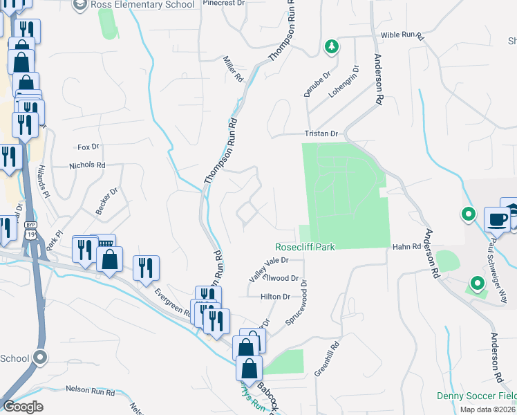 map of restaurants, bars, coffee shops, grocery stores, and more near 221 Woodbridge Court in Pittsburgh