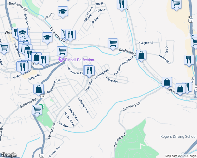 map of restaurants, bars, coffee shops, grocery stores, and more near 151 Clairmont Ave in Pittsburgh