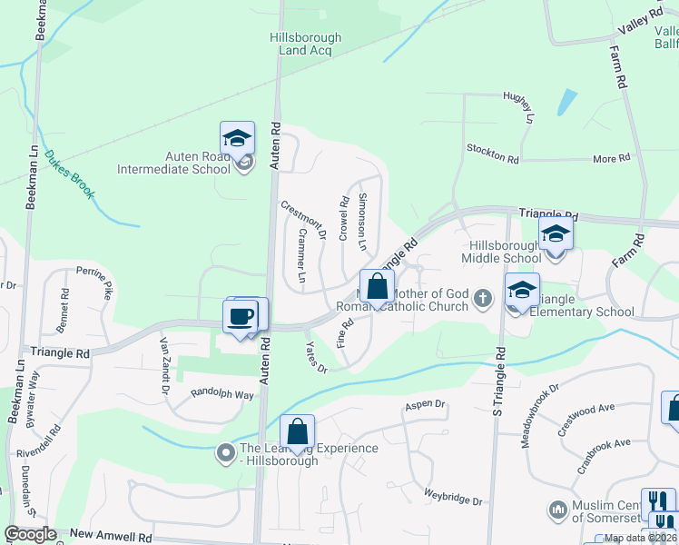 map of restaurants, bars, coffee shops, grocery stores, and more near 3 Crowel Road in Somerset County