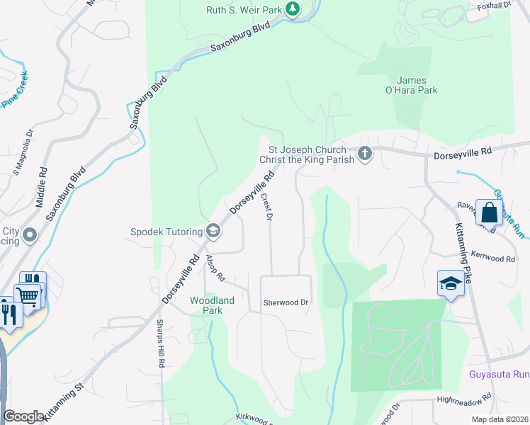 map of restaurants, bars, coffee shops, grocery stores, and more near 8 Crest Drive in Pittsburgh