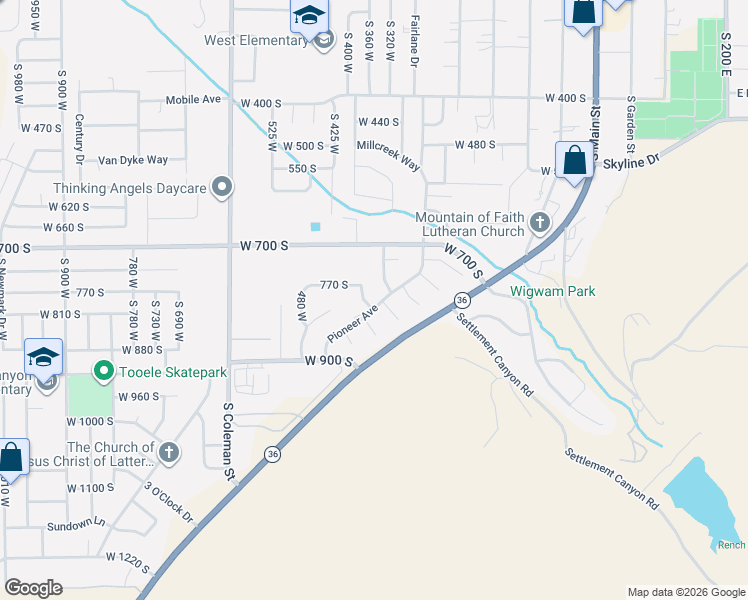 map of restaurants, bars, coffee shops, grocery stores, and more near 807 South 370 West in Tooele