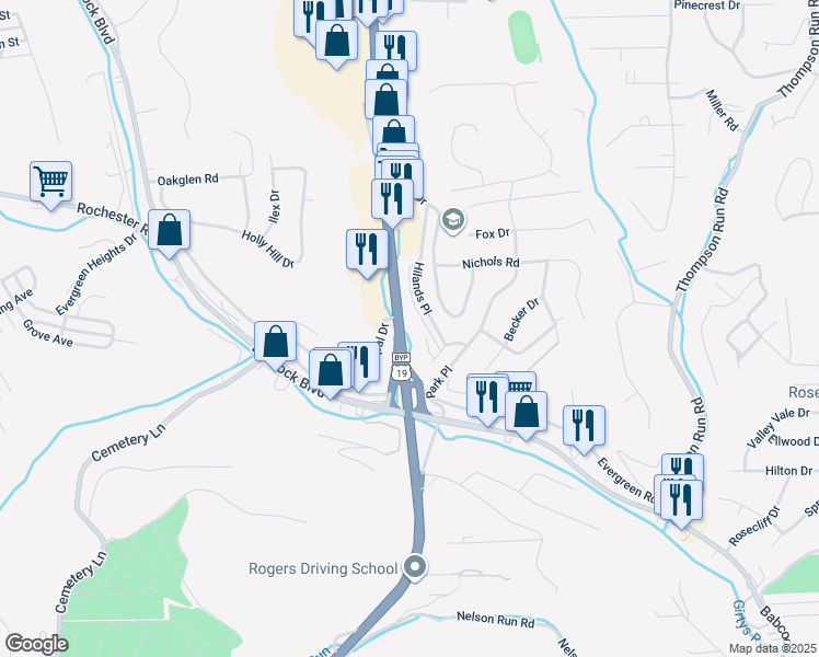 map of restaurants, bars, coffee shops, grocery stores, and more near 4720 McKnight Road in Pittsburgh