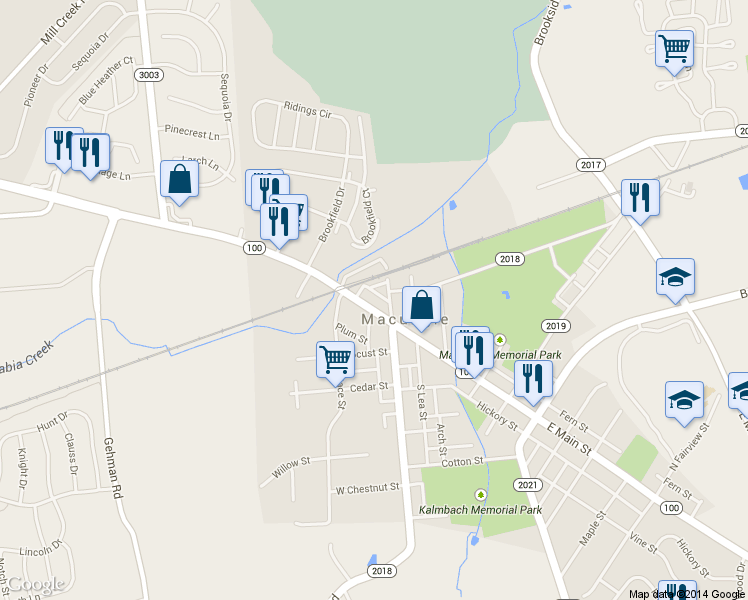 map of restaurants, bars, coffee shops, grocery stores, and more near 21 W Main St in Macungie