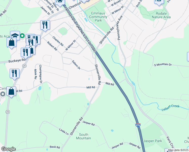 map of restaurants, bars, coffee shops, grocery stores, and more near 4150 Marion Place in Emmaus