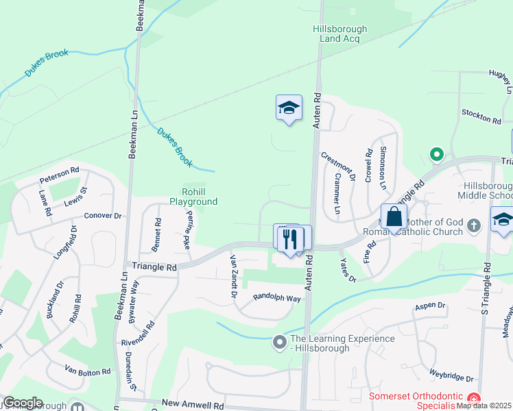map of restaurants, bars, coffee shops, grocery stores, and more near 20 Wyckoff Way in Hillsborough Township