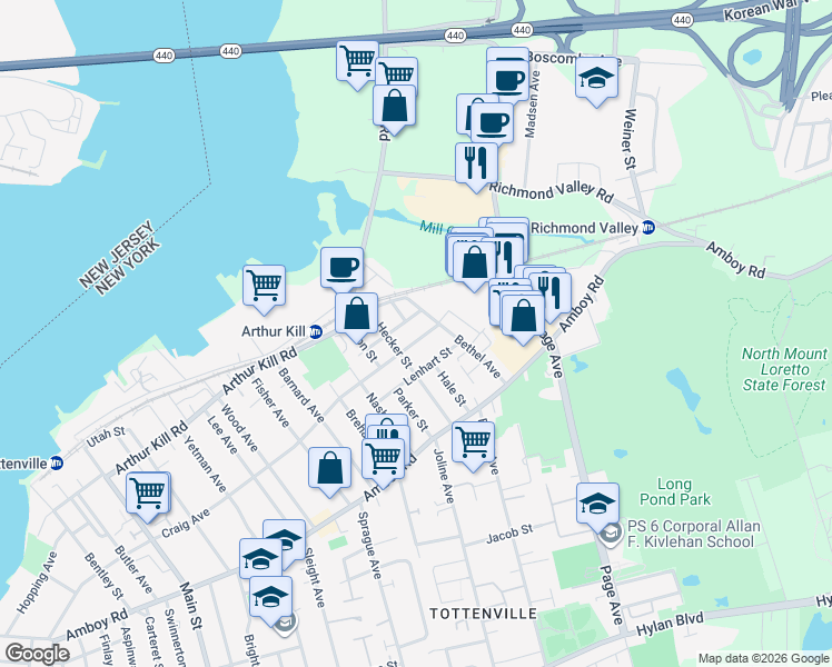map of restaurants, bars, coffee shops, grocery stores, and more near 23 Craig Avenue in Staten Island