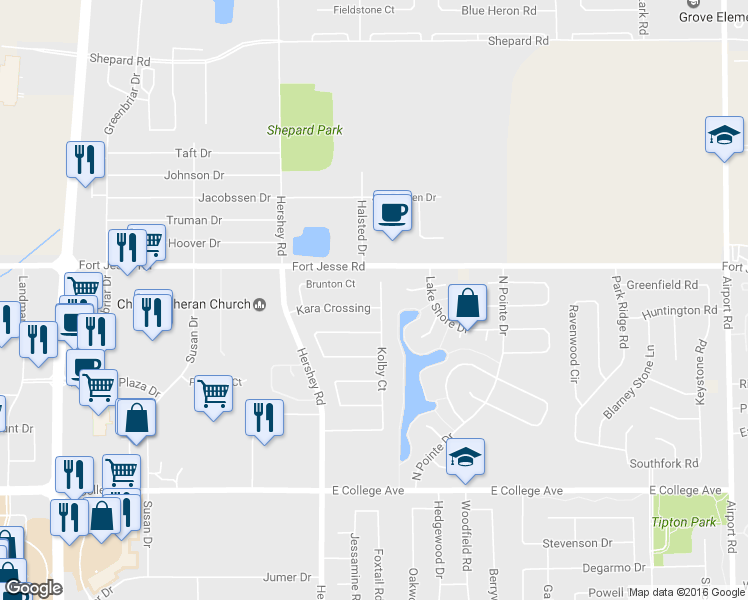 map of restaurants, bars, coffee shops, grocery stores, and more near 2802 Kolby Court in Bloomington