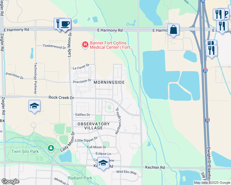 map of restaurants, bars, coffee shops, grocery stores, and more near 5038 Brookfield Drive in Fort Collins