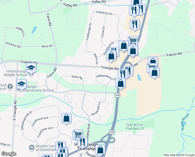 map of restaurants, bars, coffee shops, grocery stores, and more near 34 Independence Drive in Somerset County