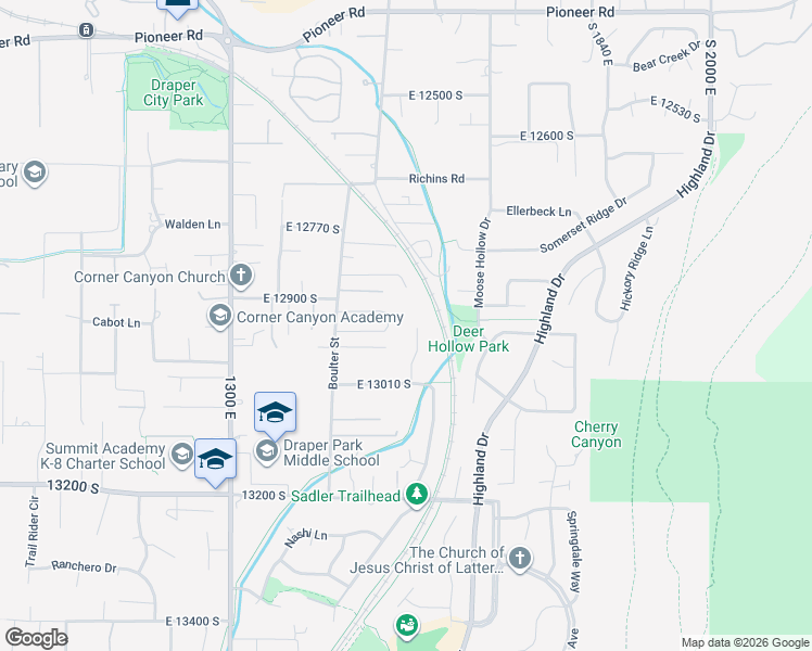 map of restaurants, bars, coffee shops, grocery stores, and more near 12930 Salz Way in Draper