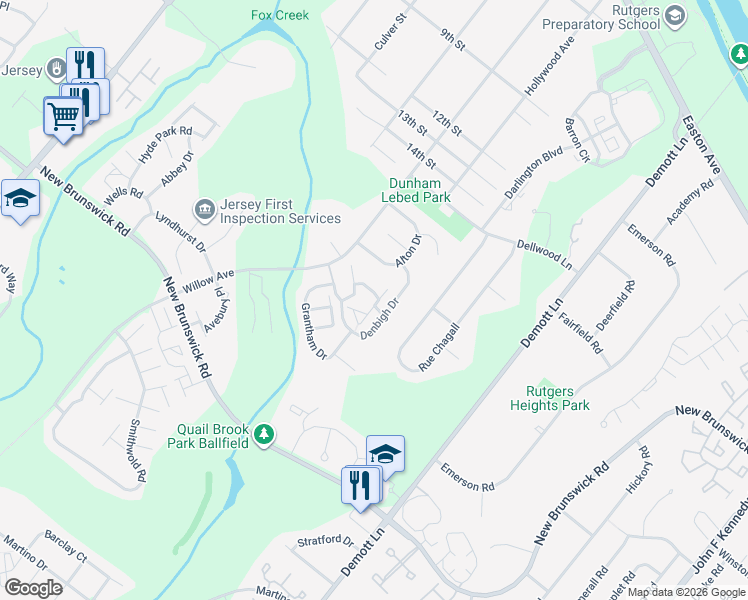 map of restaurants, bars, coffee shops, grocery stores, and more near 257 Luton Way in Franklin Township