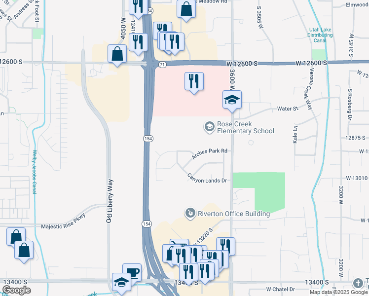 map of restaurants, bars, coffee shops, grocery stores, and more near 3774 Sand Creek Drive in Riverton
