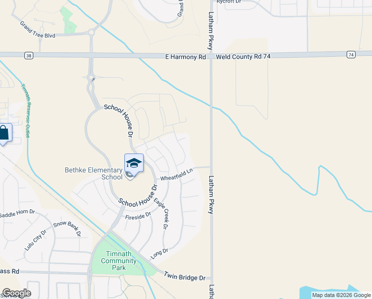 map of restaurants, bars, coffee shops, grocery stores, and more near 5058 Thunderhead Drive in Timnath